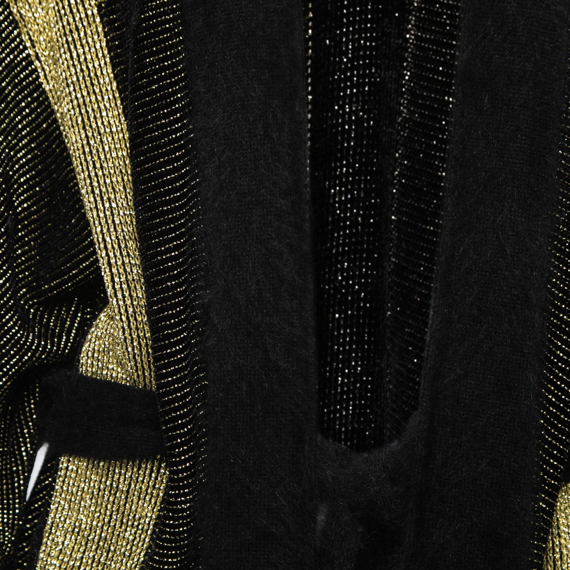 Balmain Black Lurex Velvet Belted Cardigan S In Excellent Condition In Dubai, Al Qouz 2