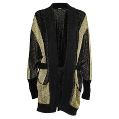 Balmain Black Lurex Velvet Belted Cardigan S