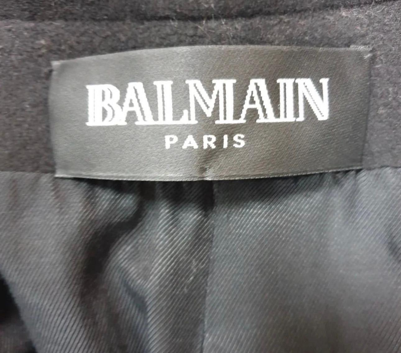 Balmain Black Maxi Wool Coat In Excellent Condition In Krakow, PL