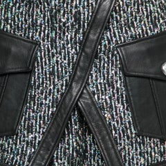 Balmain Black Mesh and Leather Sequin Embellished Asymmetric Skirt M