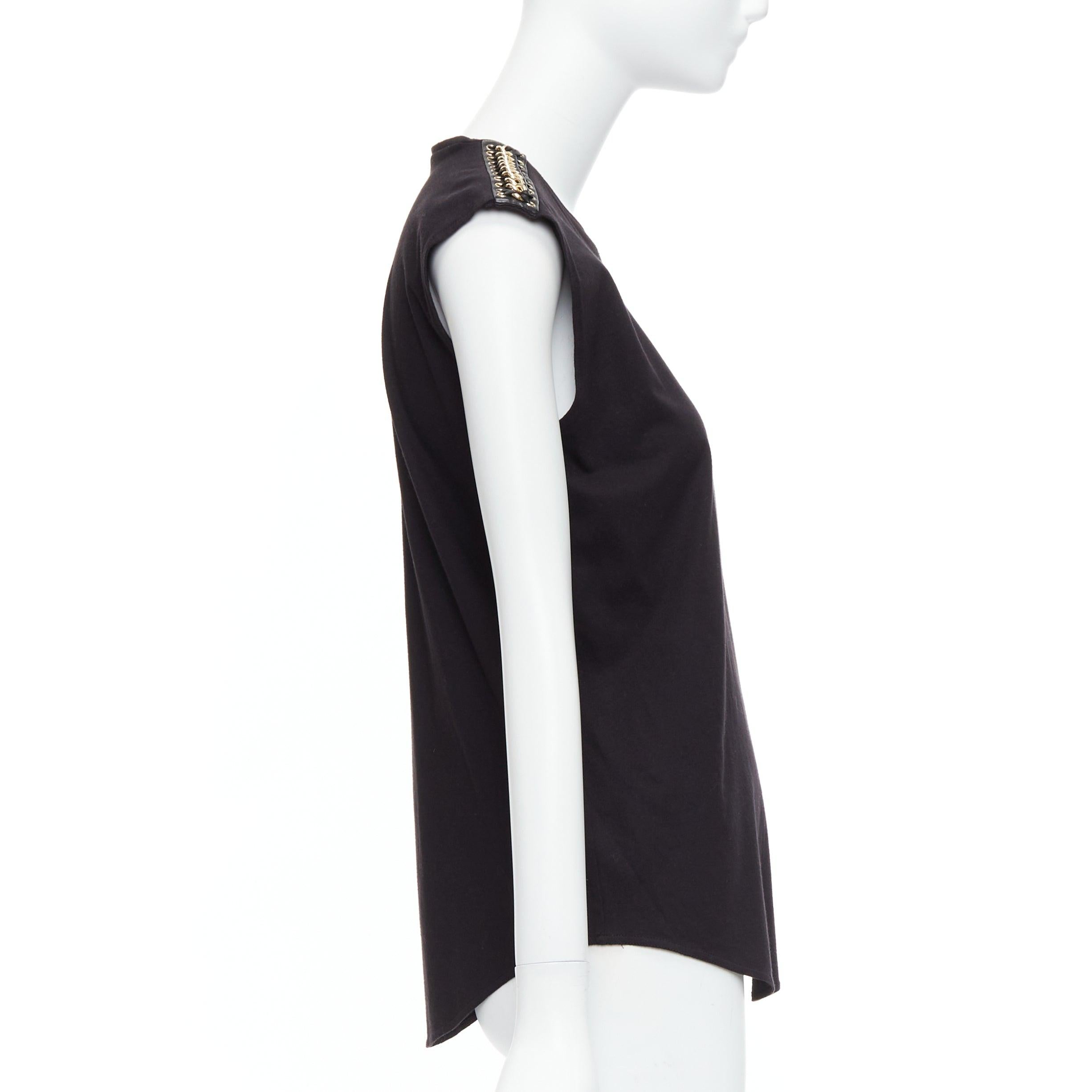 BALMAIN black metal chain lamb leather trim cotton tank top FR40 L In Good Condition For Sale In Hong Kong, NT