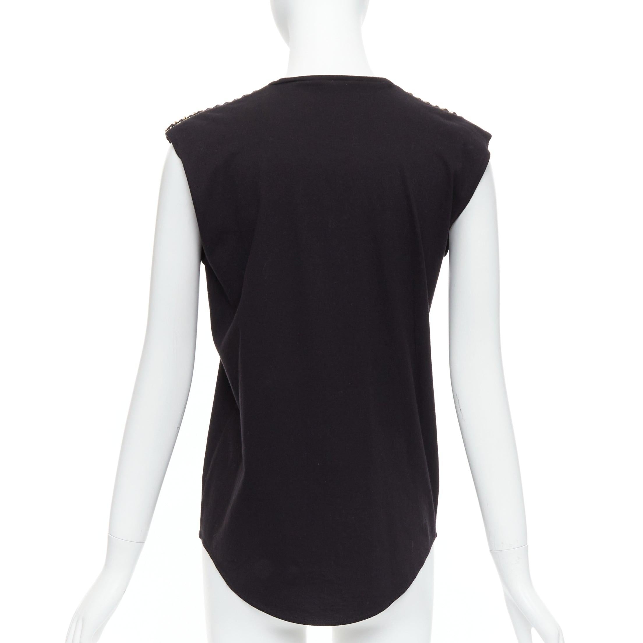 Women's BALMAIN black metal chain lamb leather trim cotton tank top FR40 L For Sale