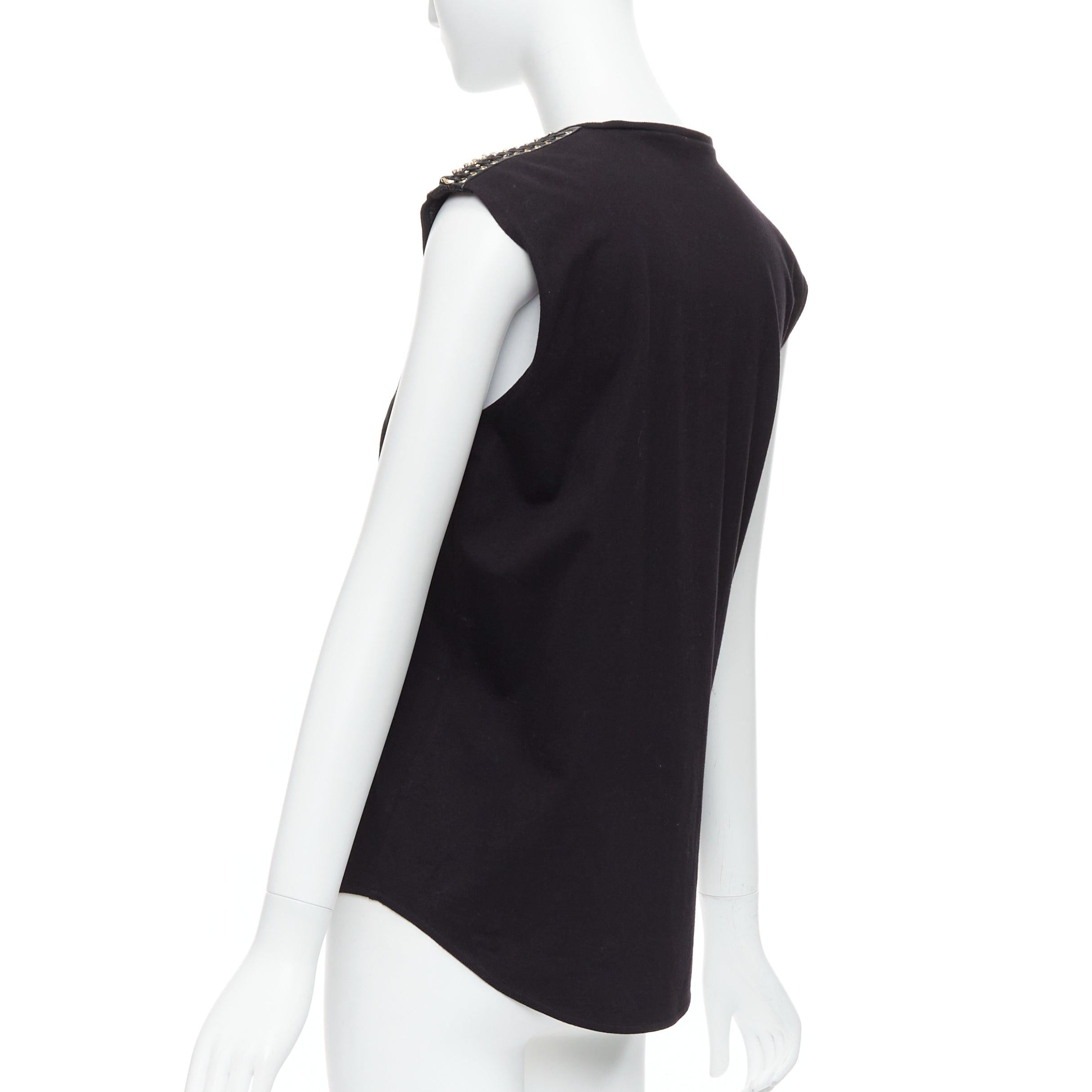 BALMAIN black metal chain lamb leather trim cotton tank top FR40 L For Sale 1