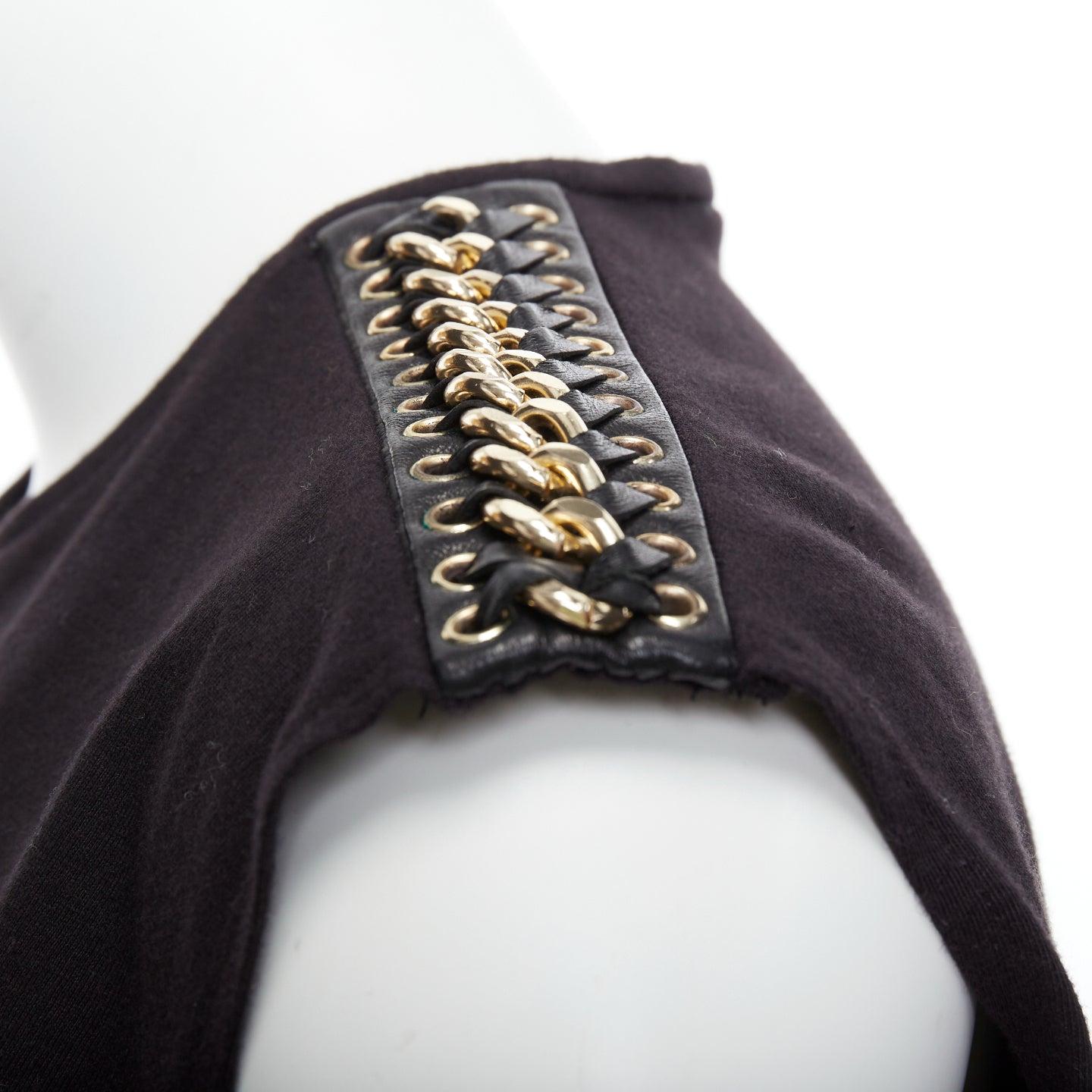BALMAIN black metal chain lamb leather trim cotton tank top FR40 L For Sale 2