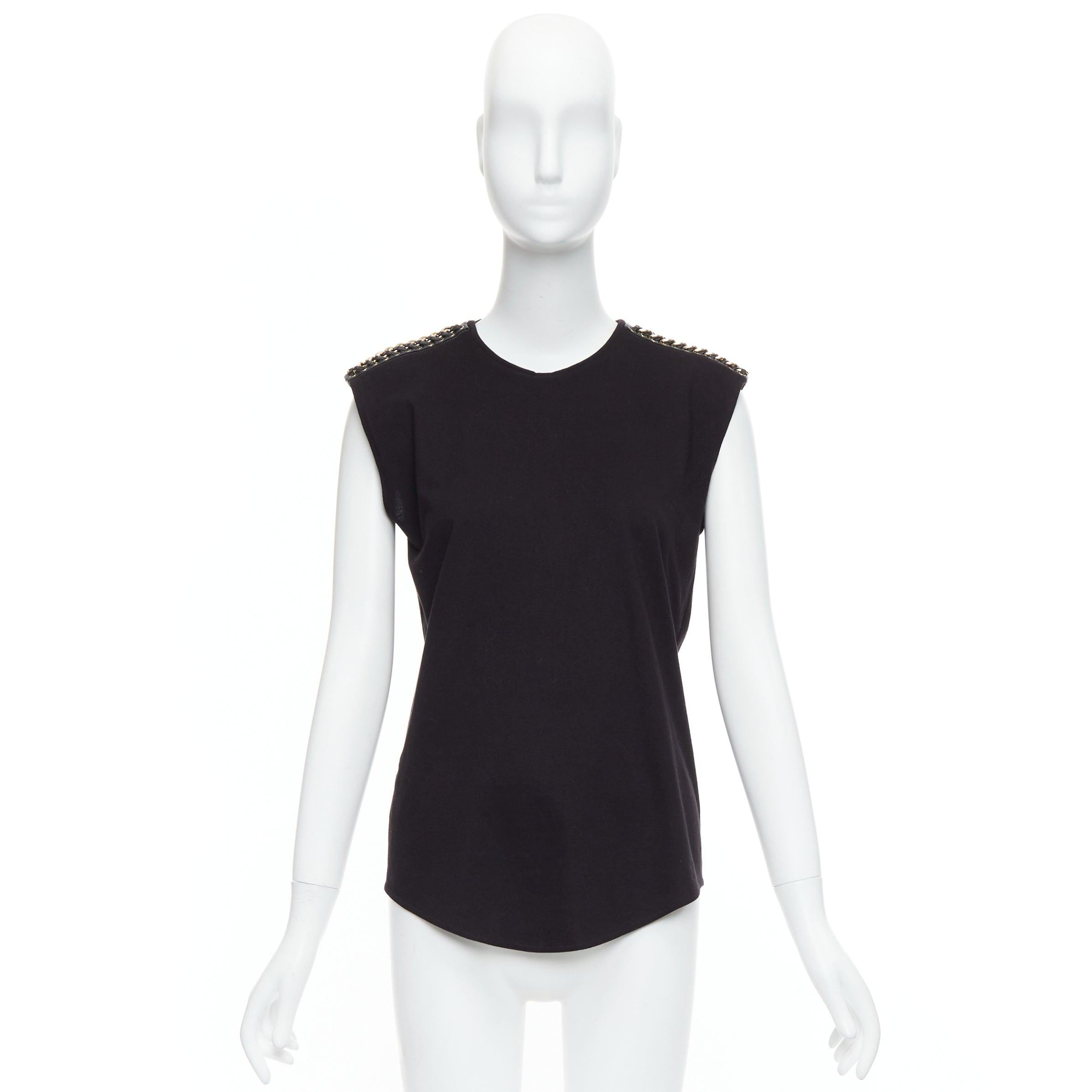 BALMAIN black metal chain lamb leather trim cotton tank top FR40 L For Sale 4