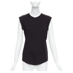 BALMAIN black metal chain lamb leather trim cotton tank top FR40 L