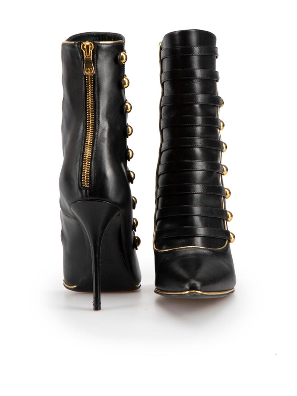 Balmain Black Military Heeled Mid Calf Boots Size IT 37 In Excellent Condition For Sale In London, GB