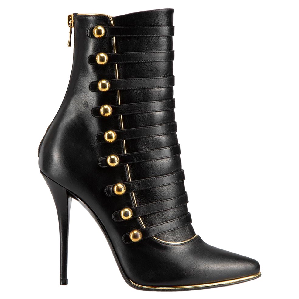 Balmain Black Military Heeled Mid Calf Boots Size IT 37