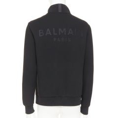 BALMAIN black mixed quilted puffer logo neoprene sleeves zip up jacket EU50 L