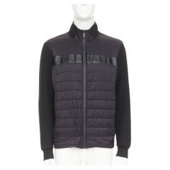 BALMAIN black mixed quilted puffer logo neoprene sleeves zip up jacket EU50 L