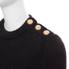 BALMAIN black mohair blend gold lion button crew neck long sleeve sweater FR34