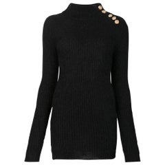Balmain Black Mohair Wool Ribbed Turtleneck Sweater