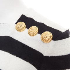 BALMAIN black off white bold stripes gold lion buttons square neck pullover FR36