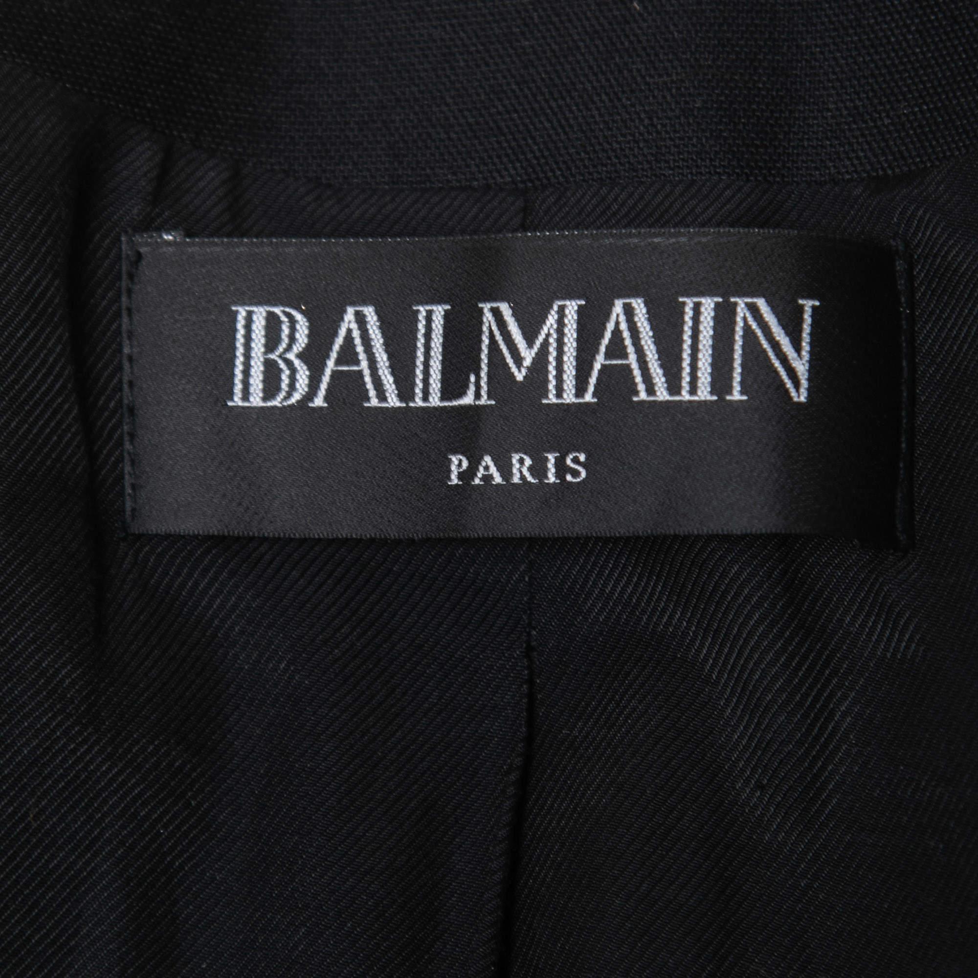 Balmain Black/Off White Silk Blend Open Front Blazer M 1