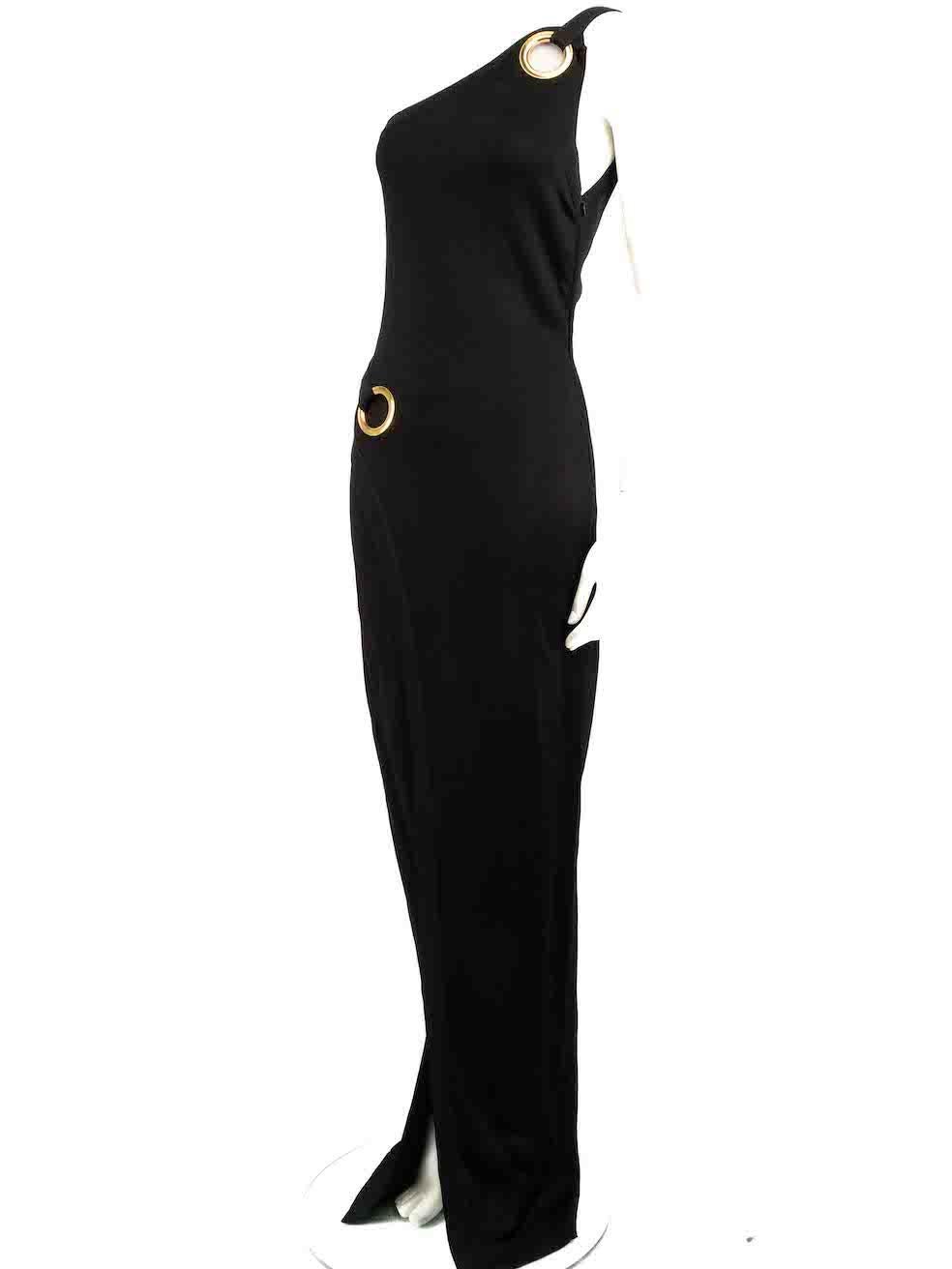 Women's Balmain Black One-Shoulder Eyelet Maxi Dress Size L