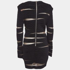 Balmain Black Open Knit Long Sleeve Mini Dress L