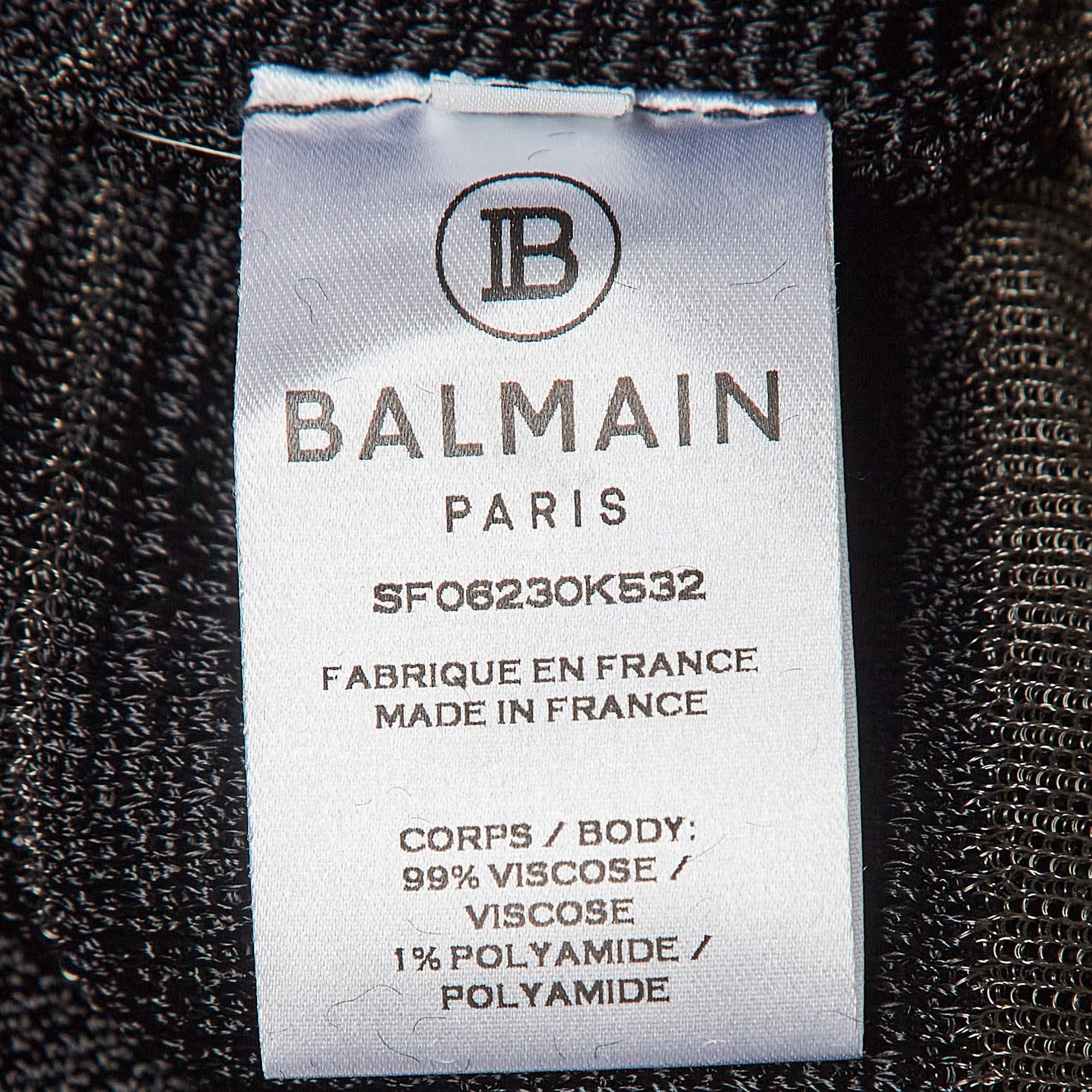 Balmain Schwarzes langärmeliges Minikleid aus offenem Strick L im Angebot 1