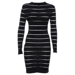 Used Balmain Black Paneled Knit Long Sleeve Bodycon Dress M