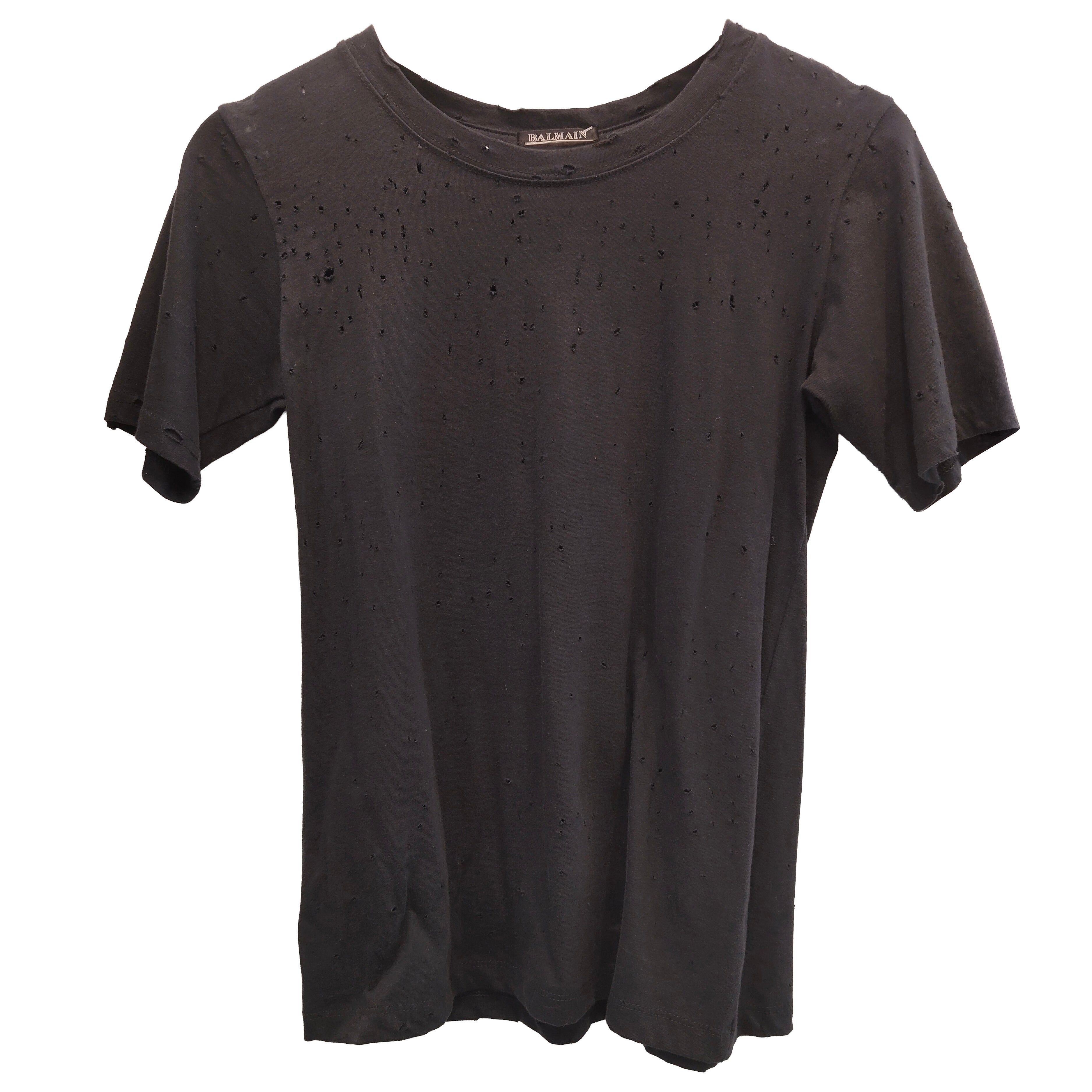 Balmain Contemporary Black Perforated Cotton T-Shirt Size Small Unisex