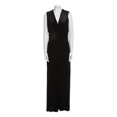 Balmain Black Pleated Velvet Sleeveless Jumpsuit Plunging V Wide-leg FR 38