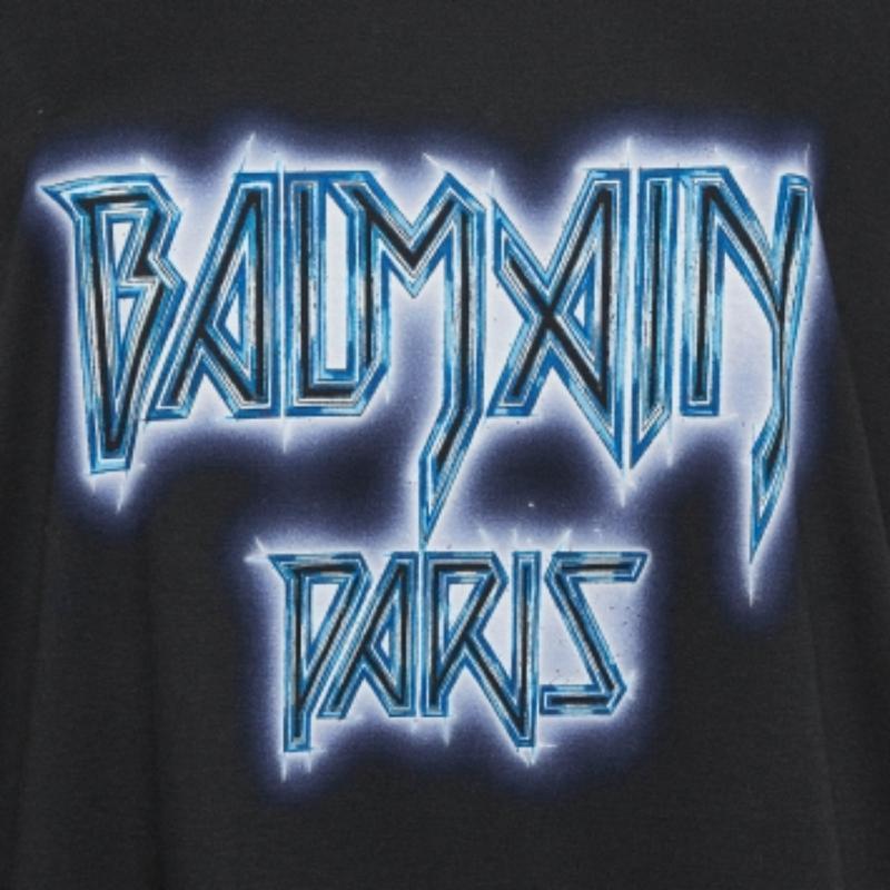 Balmain Schwarzes T-Shirt aus bedrucktem Baumwoll-Jersey M 1