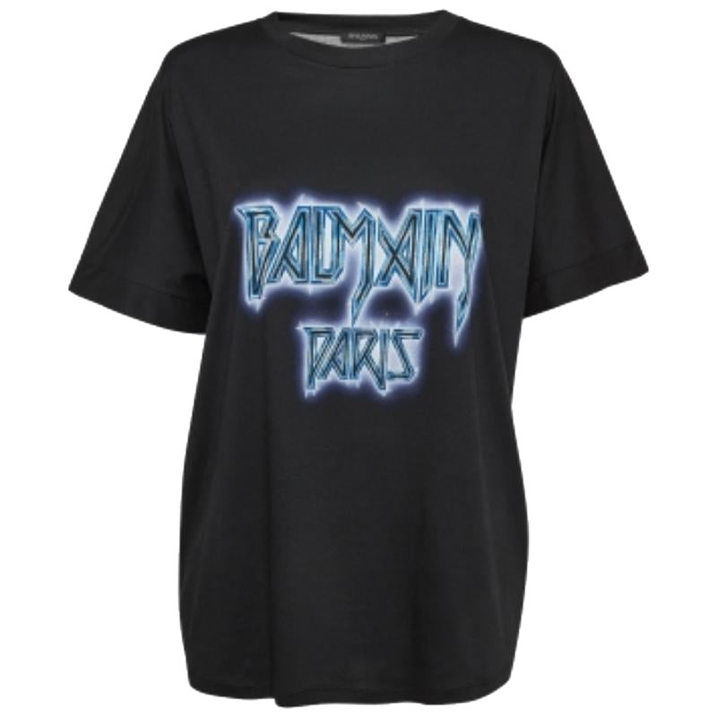 Balmain T-Shirt noir en jersey de coton imprimé M. I. M.