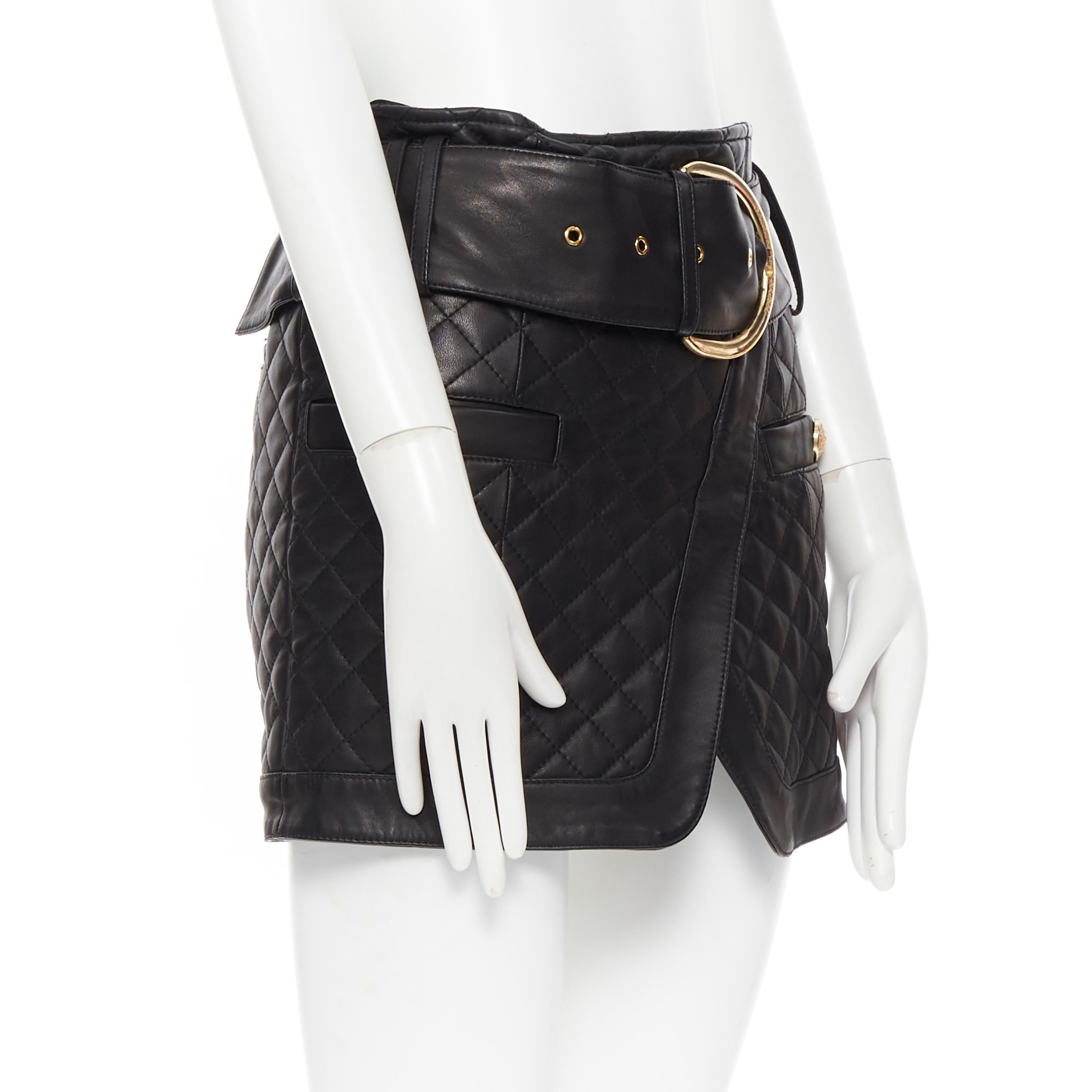 balmain quilted leather skirt