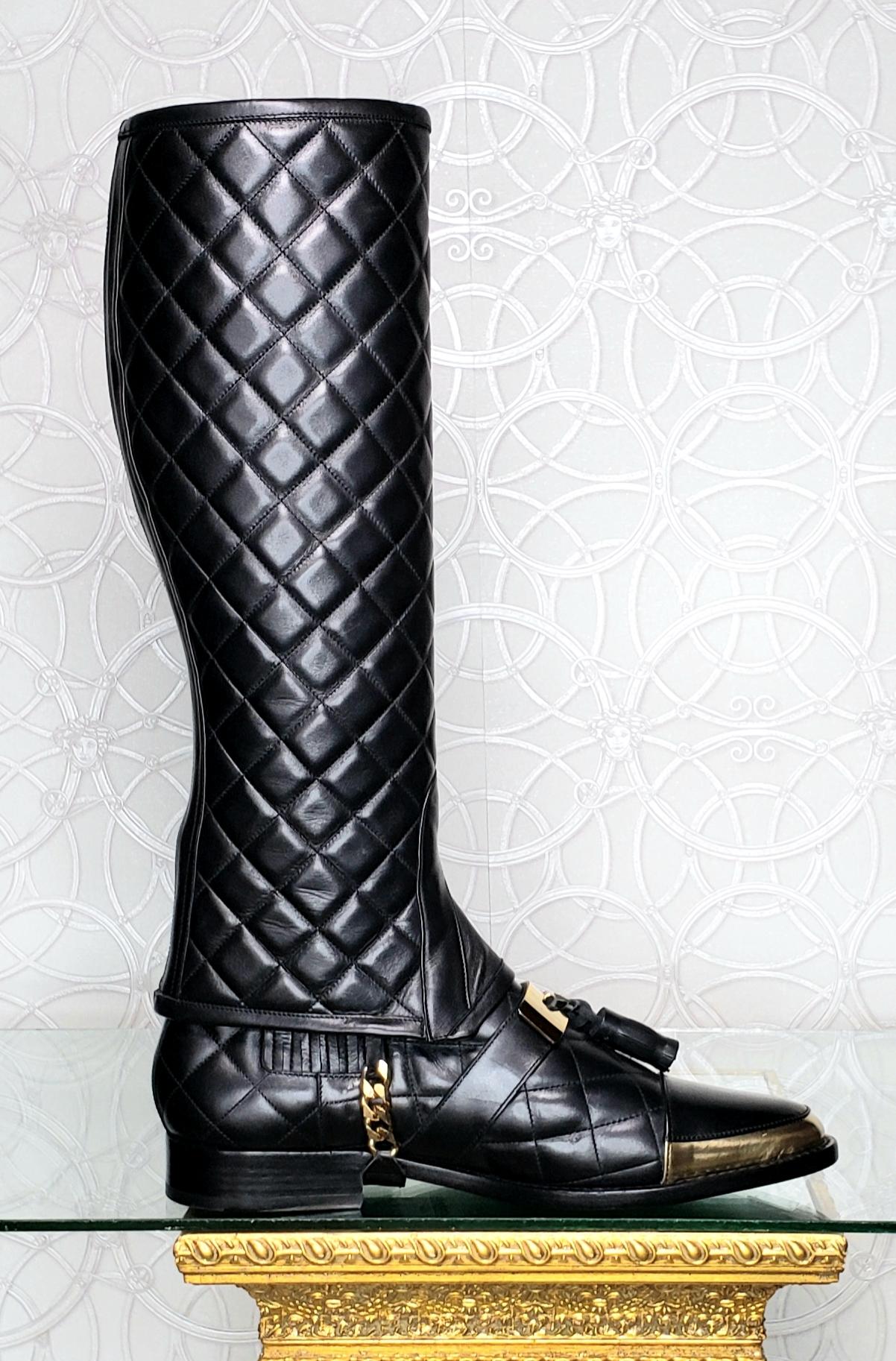 Balmain Black Quilted Leather Tall boots for Men 3