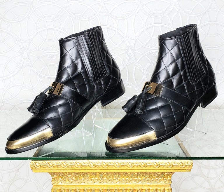 Balmain Quilted Black Men\'s Boots Balmain Black Quilted Leather Lace up Open Toe Boots Size 40  main image 3
