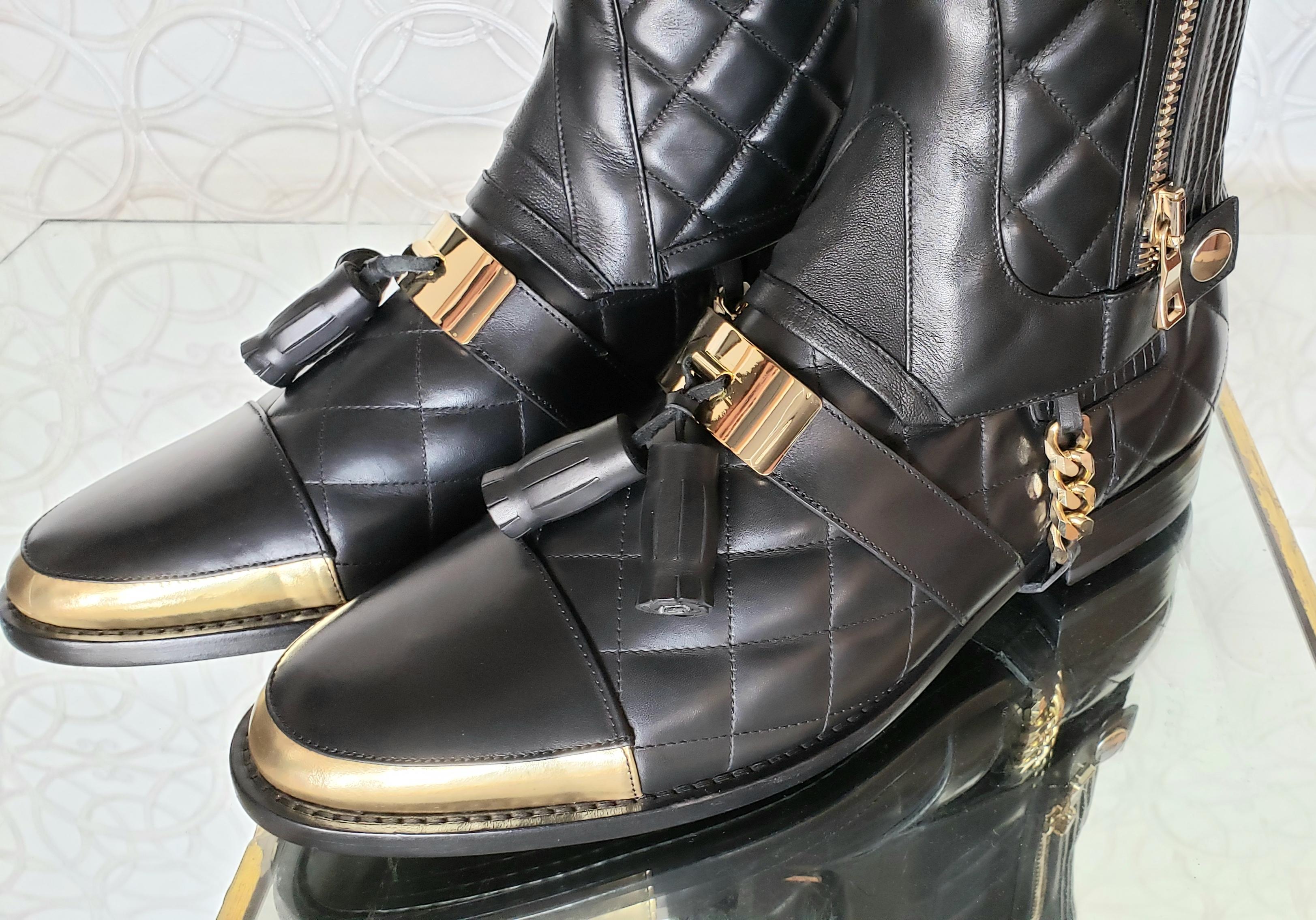 Balmain Black Quilted Leather Tall boots for Men 6