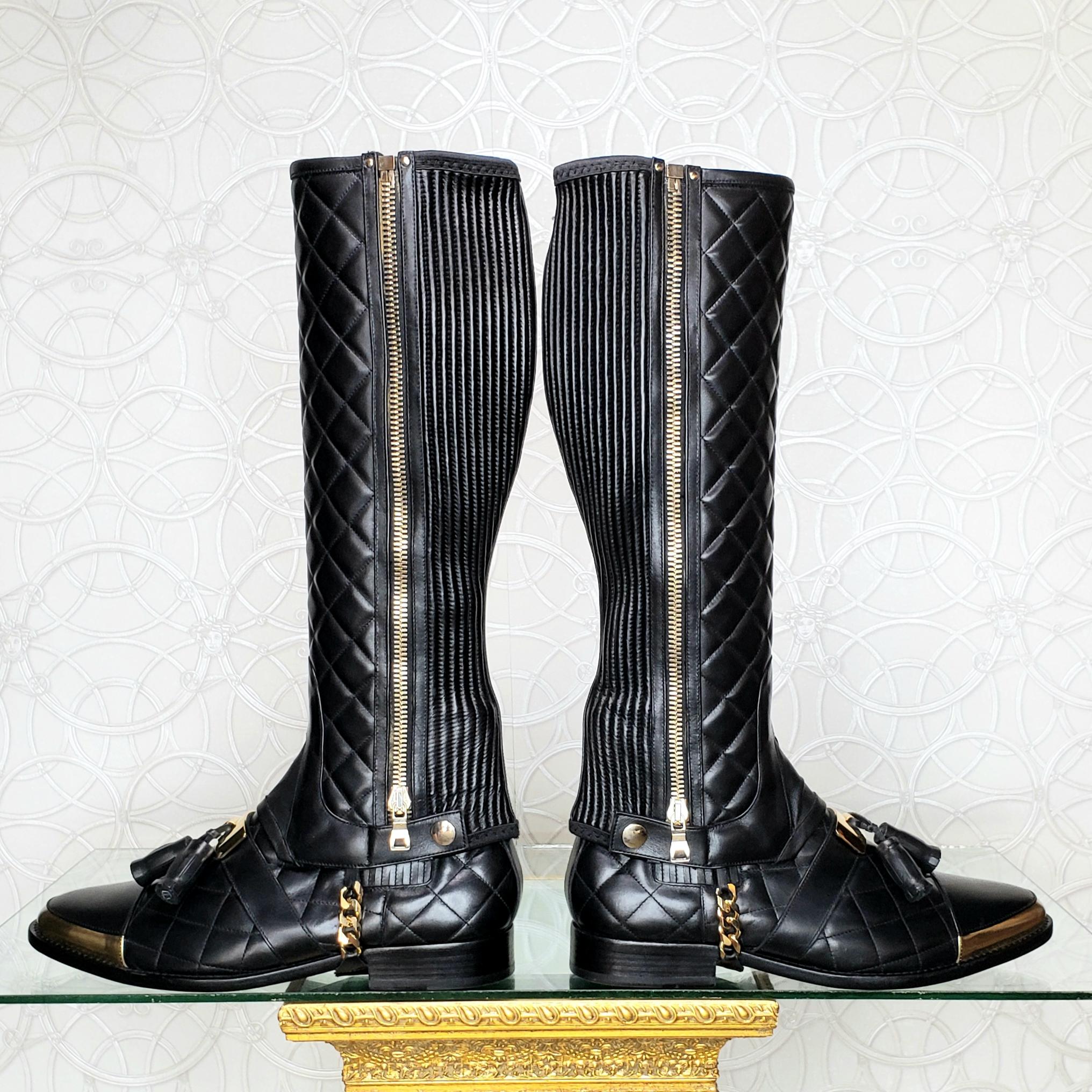 Balmain Black Quilted Leather Tall boots for Men In New Condition In Montgomery, TX