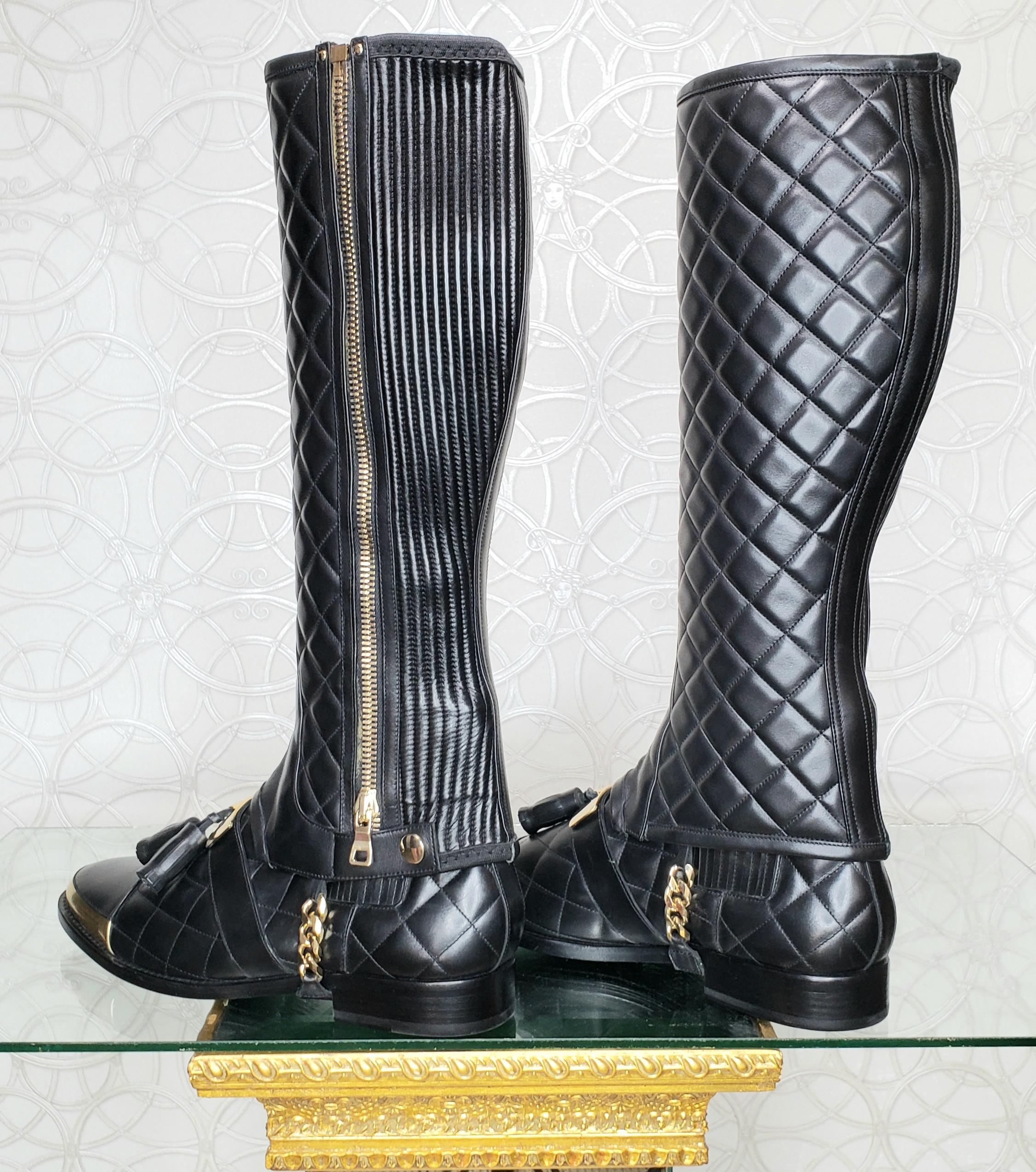 Men's Balmain Black Quilted Leather Tall boots for Men
