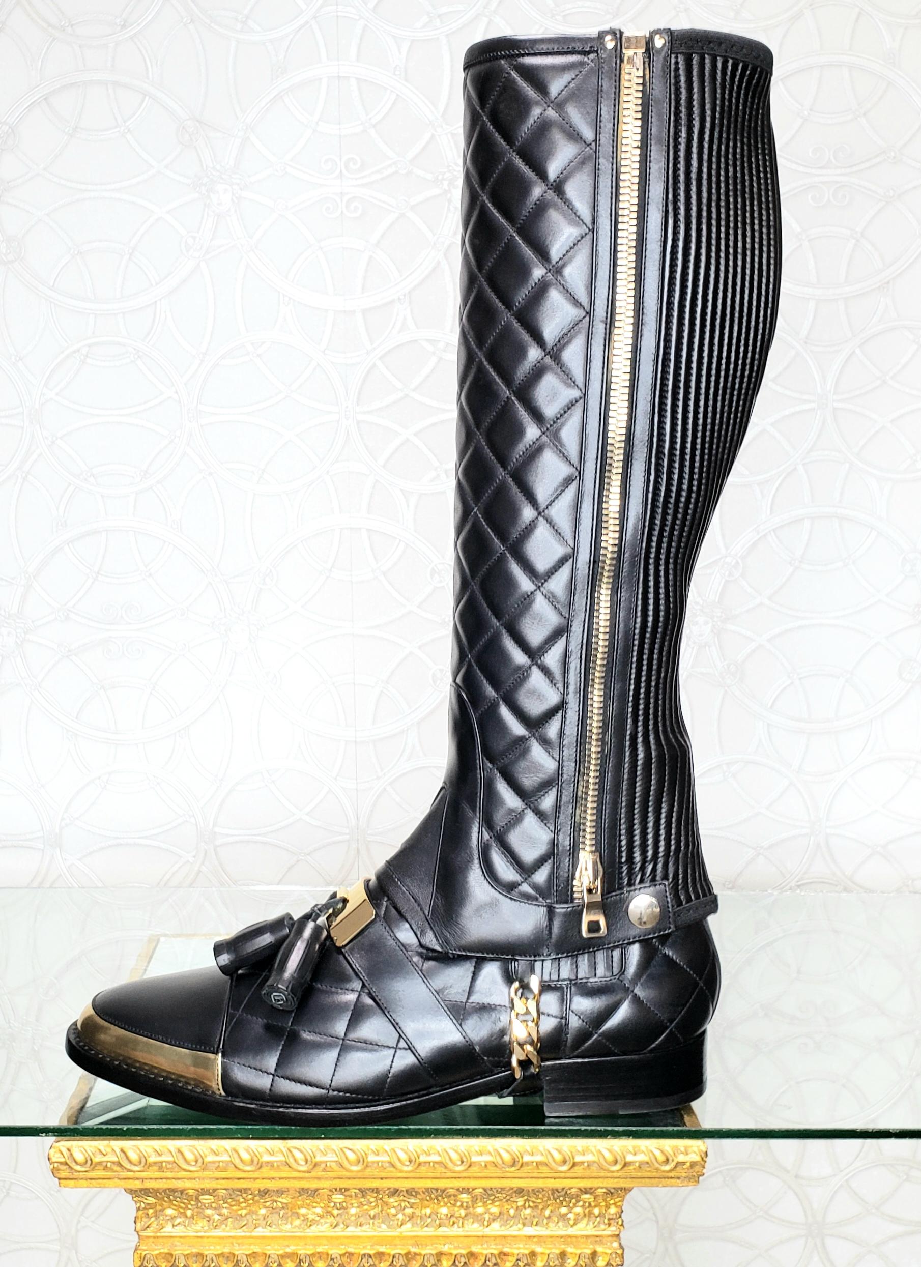 Balmain Black Quilted Leather Tall boots for Men 2