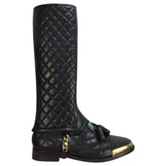 Balmain Black Quilted Leather Tall boots for Men