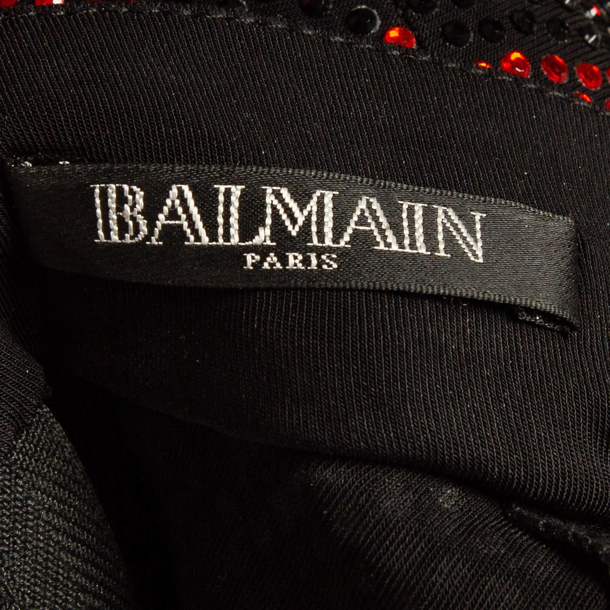 Balmain Mini Dress M in jersey con motivo Chevron e cristalli impreziositi, nero/rosso In condizioni buone in vendita a Dubai, Al Qouz 2