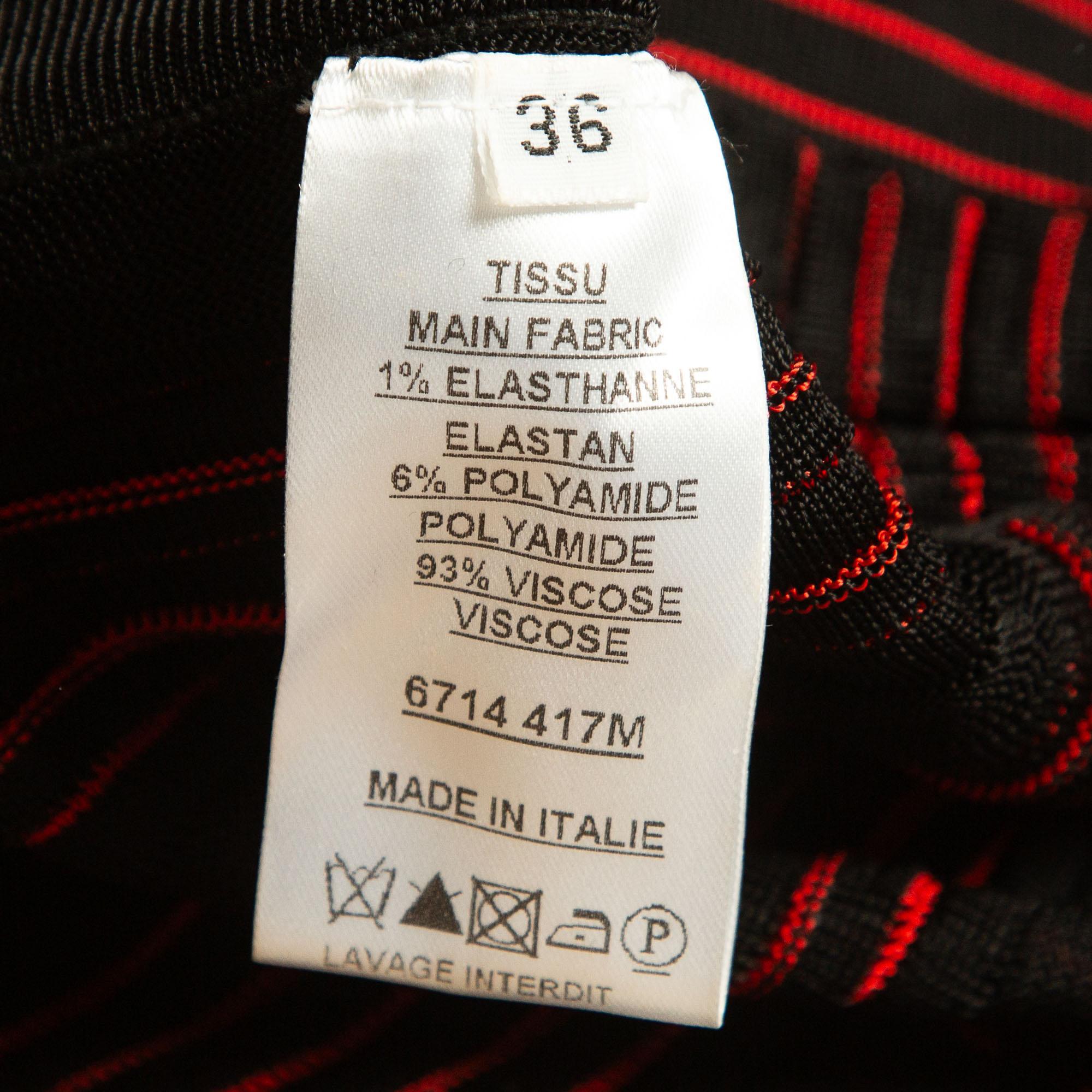 Balmain Black/Red Striped Stretch Sheer Jumpsuit S In Good Condition For Sale In Dubai, Al Qouz 2