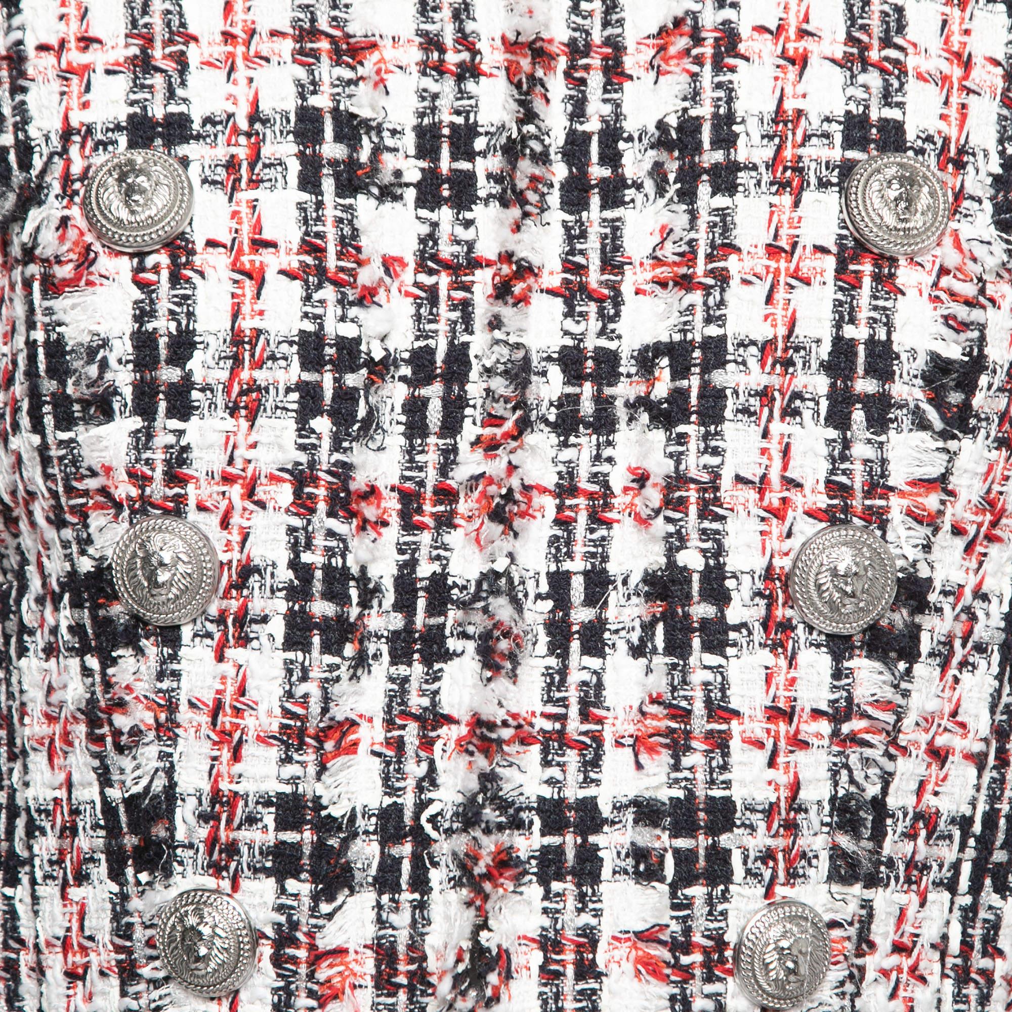 Grigio Balmain Giacca con bottoni in tweed nero e rosso M. I. in vendita
