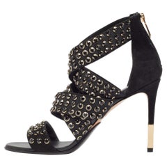 Balmain Black Rhinestone Embellished Sandals Size 39
