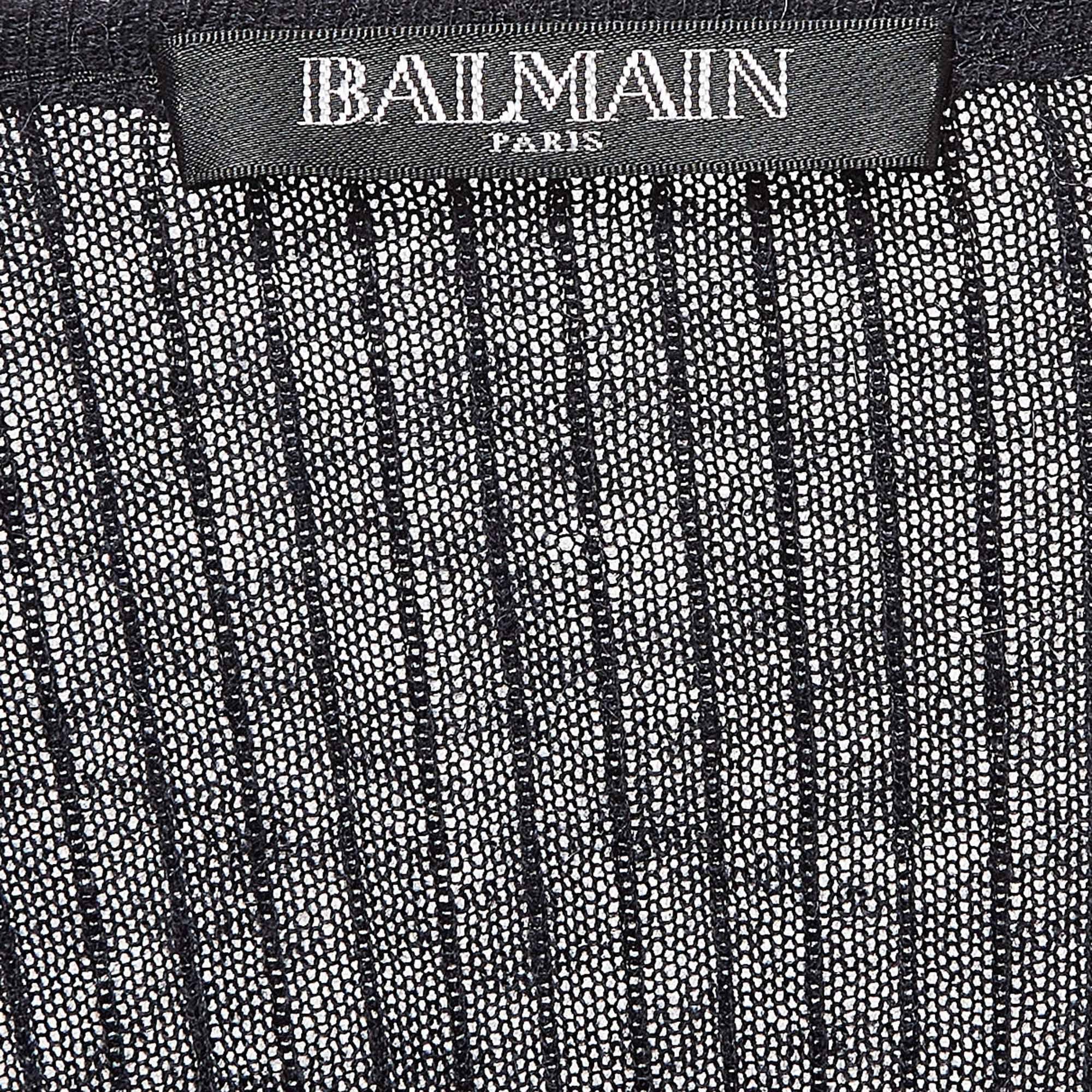 Balmain Pullover aus schwarzem Rippenstrick mit Knopfleiste M Damen im Angebot