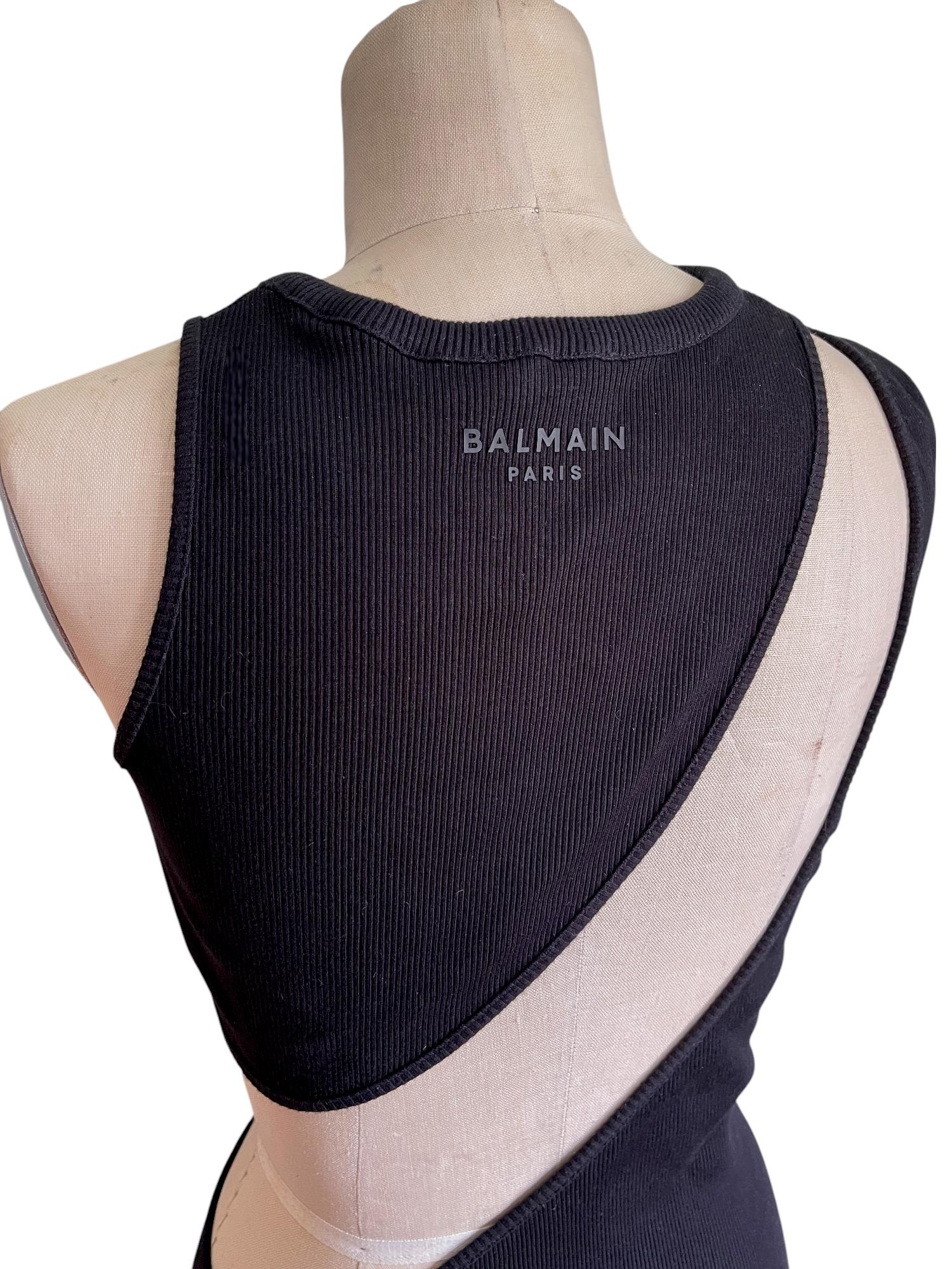 Camiseta de tirantes negra de canalé con corte asimétrico Balmain - Minimalismo inspirado en las pasarelas Negro en venta