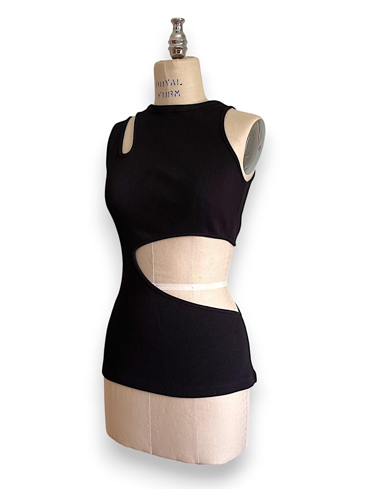 De las mujeres Camiseta de tirantes negra de canalé con corte asimétrico Balmain - Minimalismo inspirado en las pasarelas en venta