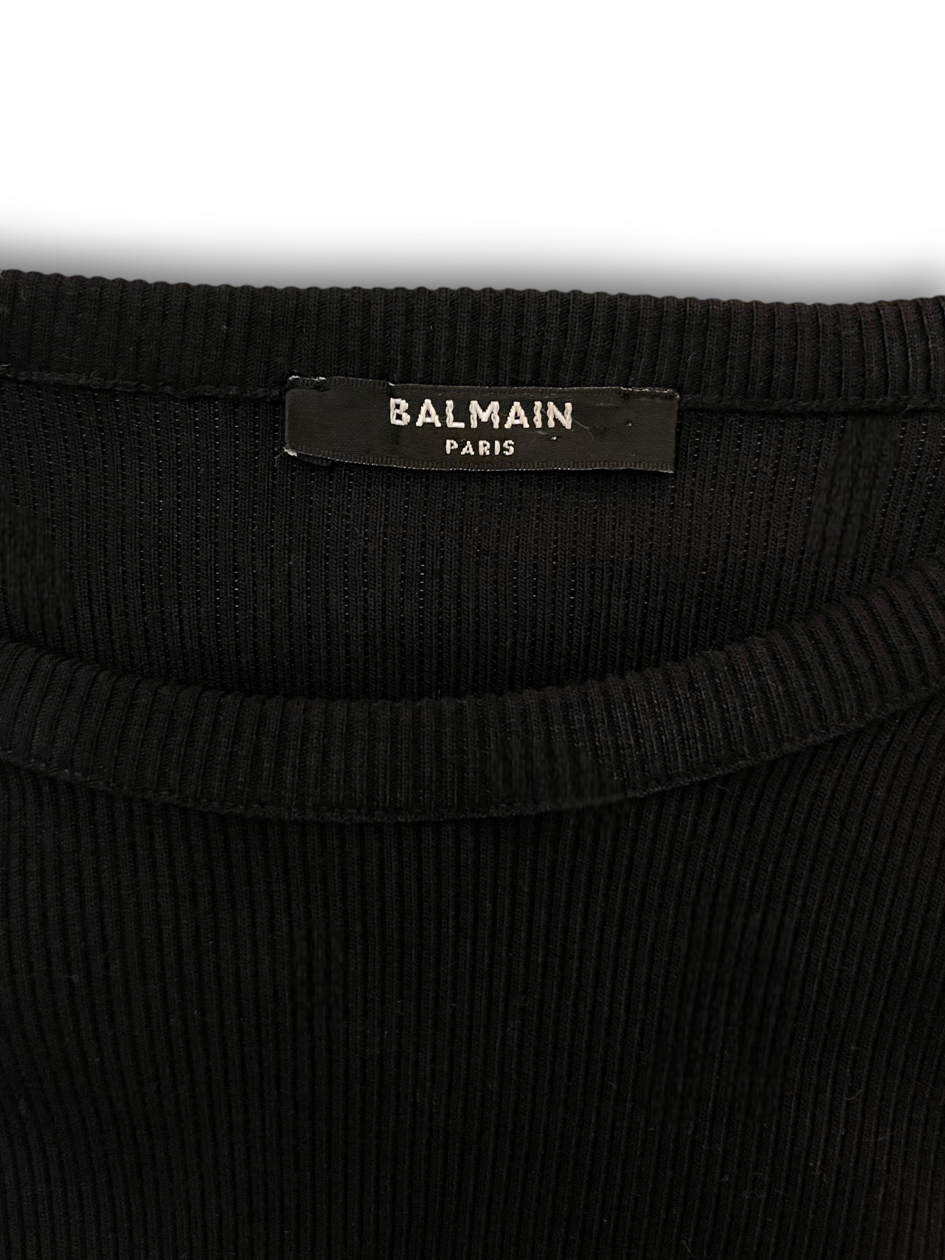Camiseta de tirantes negra de canalé con corte asimétrico Balmain - Minimalismo inspirado en las pasarelas en venta 3