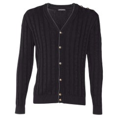 Used Balmain Black Ribbed Knit Button Front Cardigan M