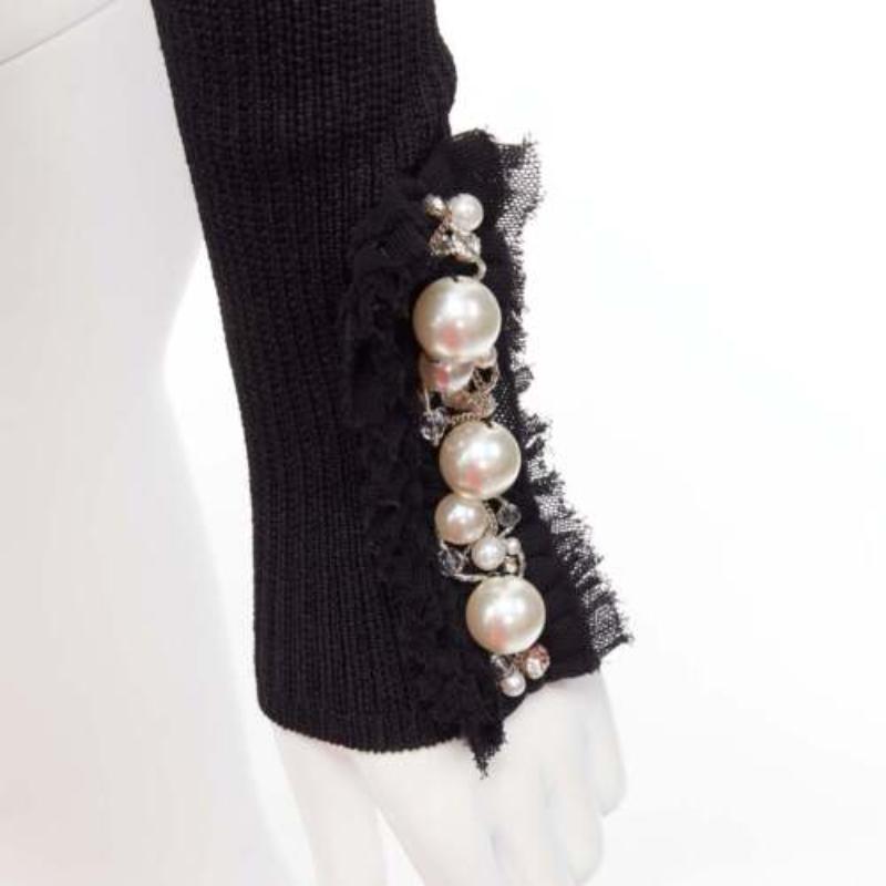 BALMAIN black ribbed pearl jewel crystal embellished cropped cardigan FR36 XS 3