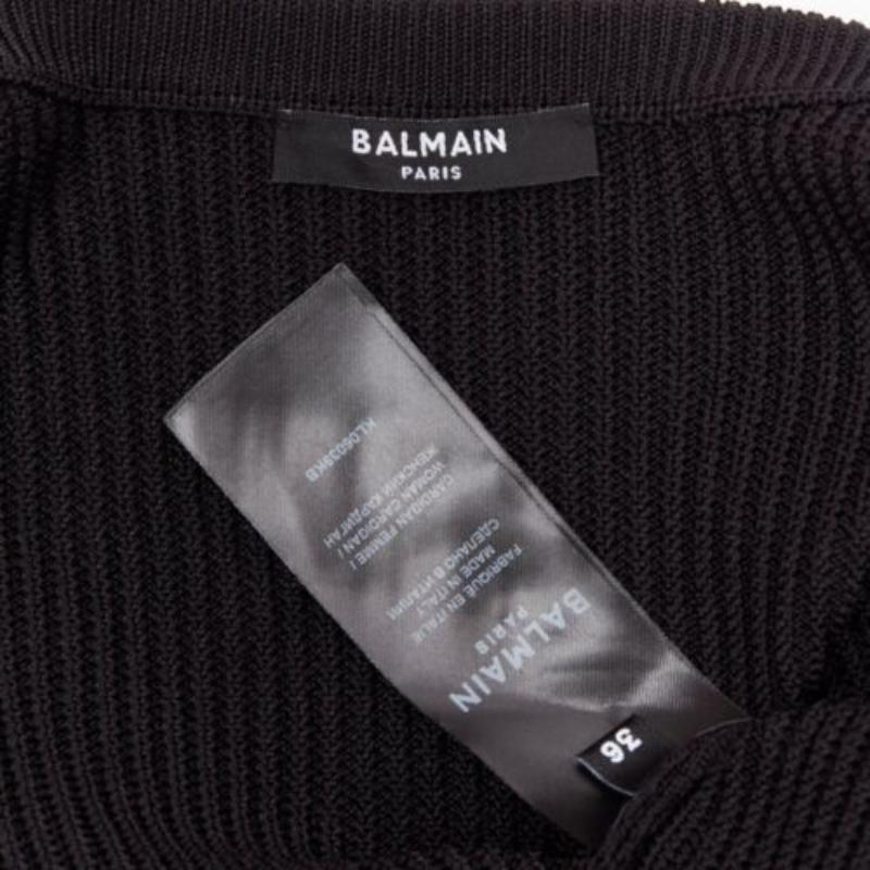BALMAIN black ribbed pearl jewel crystal embellished cropped cardigan FR36 XS 4