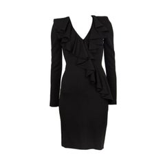 BALMAIN black RUFFLED Long Sleeve Cocktail Dress 36