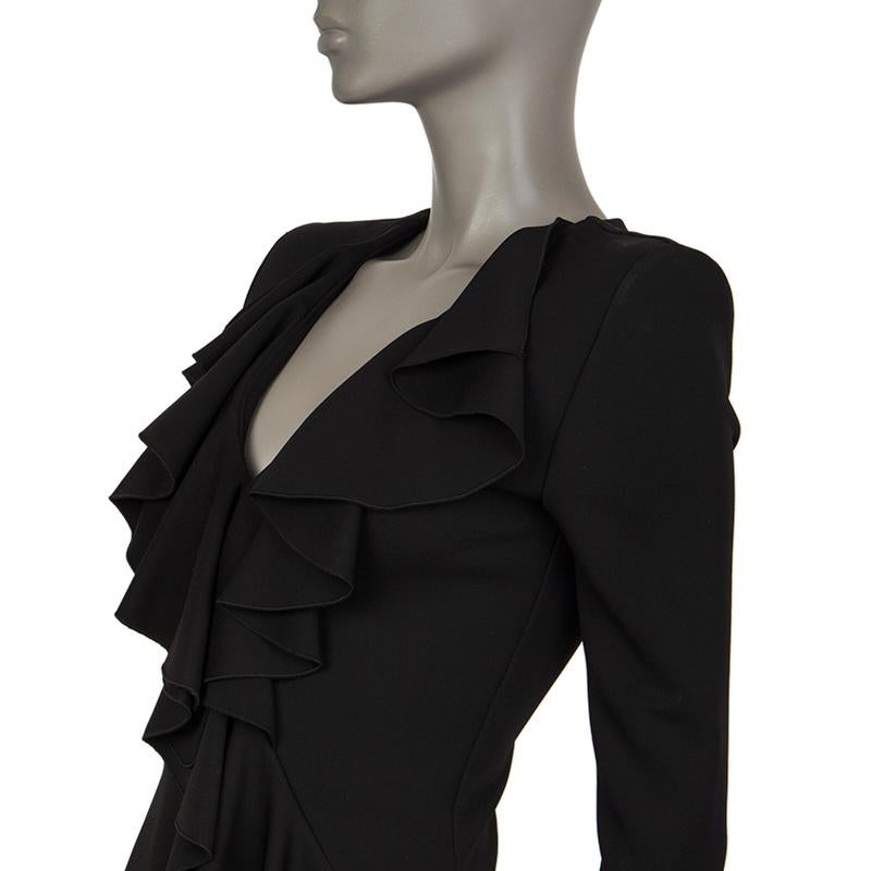 Noir Robe de cocktail noire Balmain à manches longues froncées, taille 36 en vente