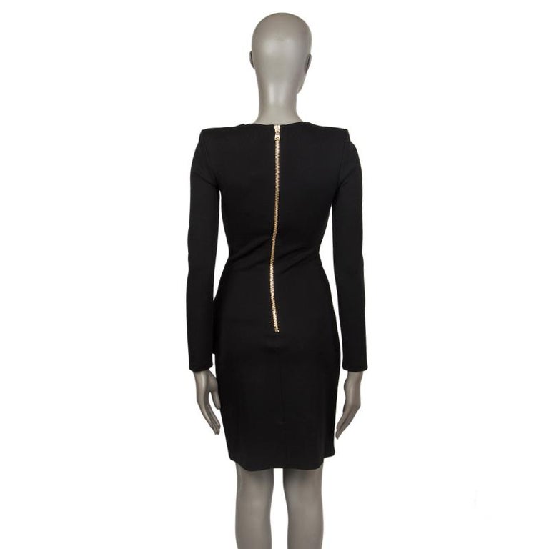 BALMAIN black RUFFLED Long Sleeve Cocktail Dress 36 For Sale at 1stDibs