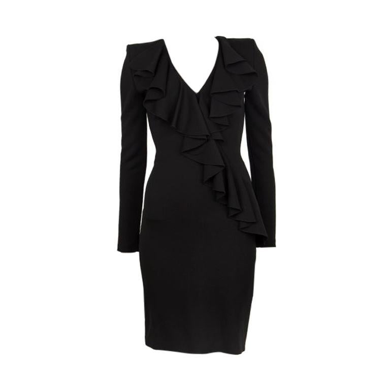 Robe de cocktail noire Balmain à manches longues froncées, taille 36 en vente