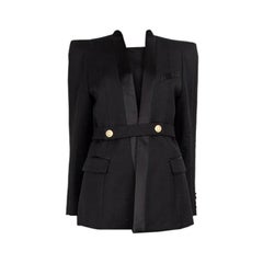 BALMAIN black SATIN TRIM BELTED TUXEDO Blazer Jacket 40